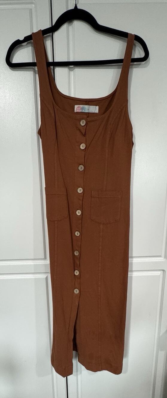 Free People Beach Button Down Tank Midi Dress Brown Size XS